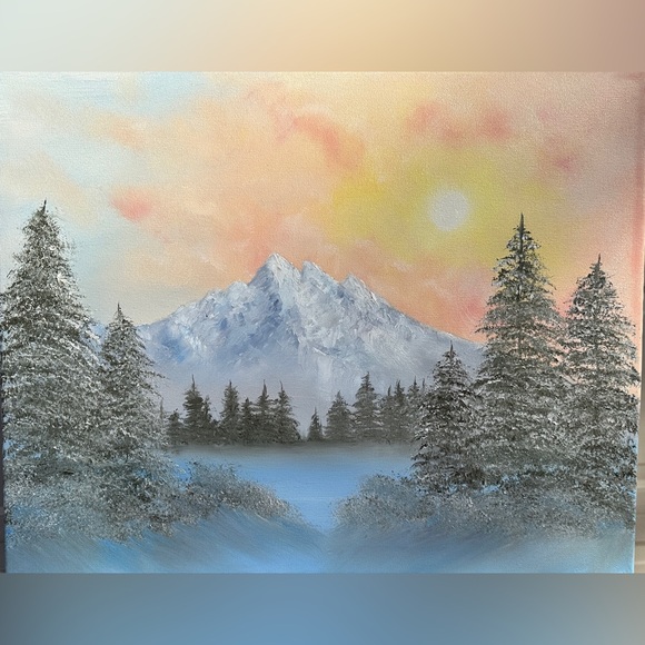 hand painted Other - Sunset Mountain Landscape Canvas Art Painting